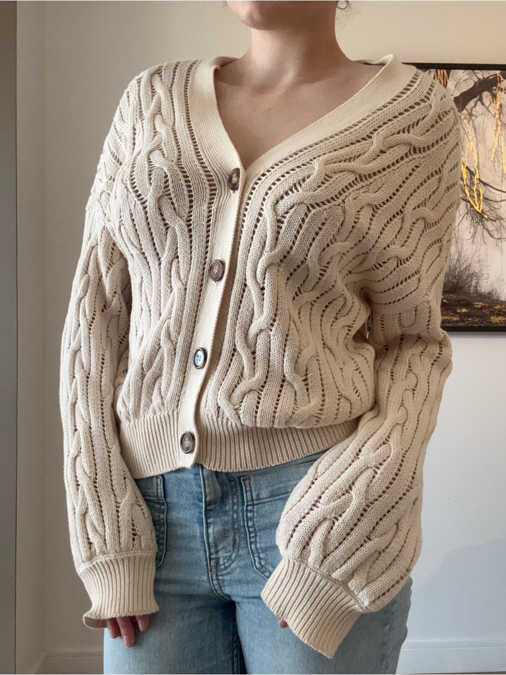 Vero Moda Cream Cable-Texture Button Cardigan